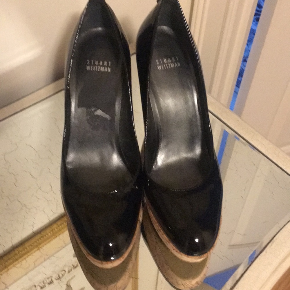 Stuart Weitzman Black Patent Corkswoon Wedge